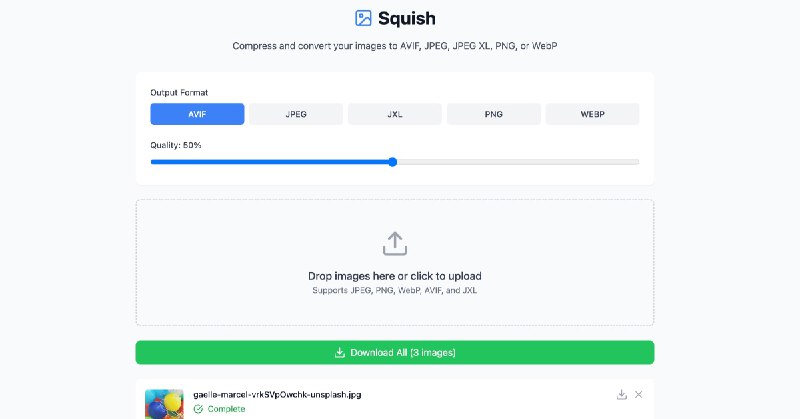 GitHub - addyosmani/squish: Squish - Batch Browser-based Image Compression