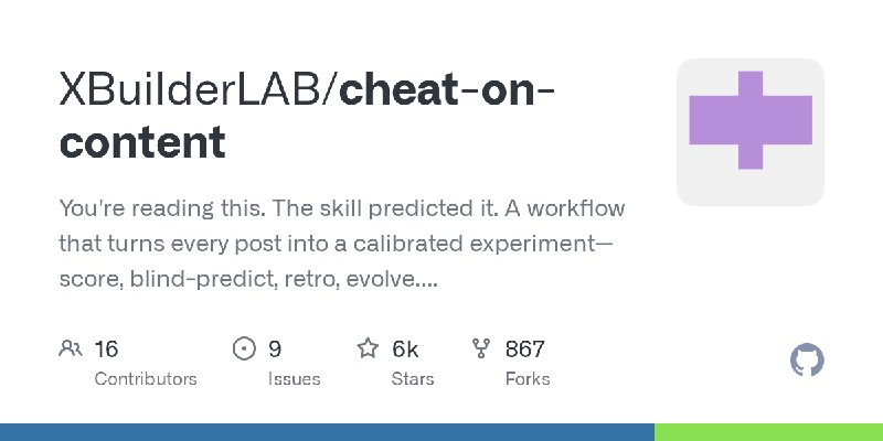GitHub - XBuilderLAB/cheat-on-content: You're reading this. The skill predicted it. A workflow that turns every post into a calibrated…