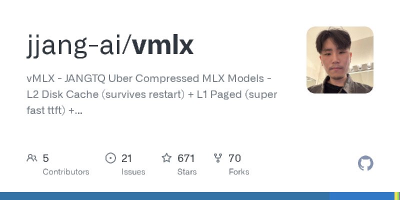 GitHub - jjang-ai/vmlx: vMLX - JANGTQ Uber Compressed MLX Models - L2 Disk Cache (survives restart) + L1 Paged (super fast ttft)…