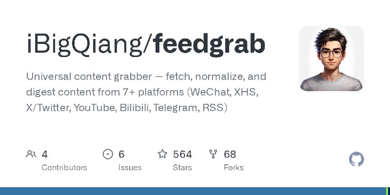 GitHub - iBigQiang/feedgrab: Universal content grabber — fetch, normalize, and digest content from 7+ platforms (WeChat, XHS, X/Twitter…